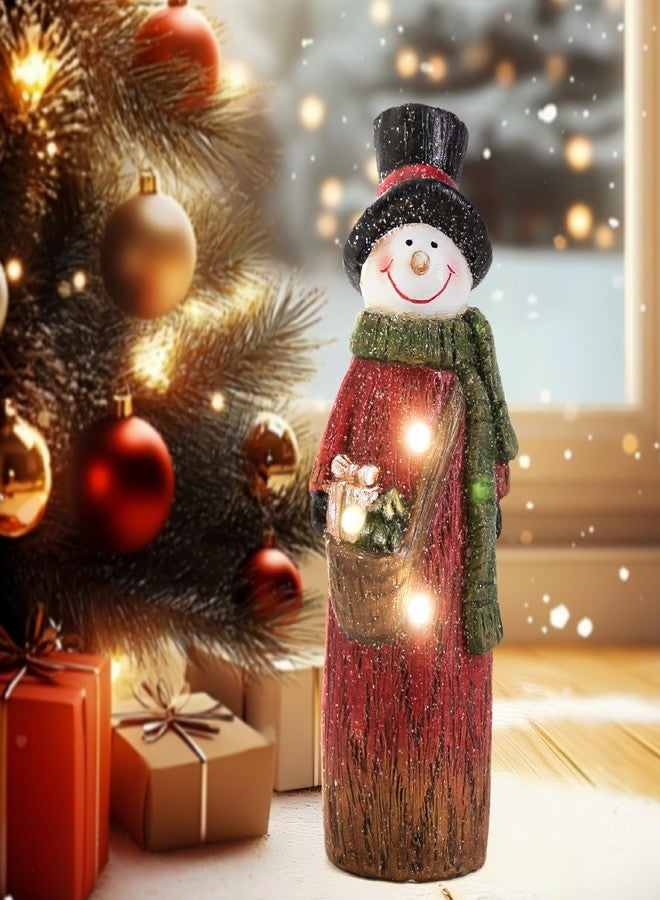 Smadeer Christmas Snowman with LED Light Decorations, Christmas Snowman Light Up for Home Indoor Party, Holiday Resin Snowmen Statue Art Decor, 9.8 inch Winter Figurine for Table Shelf, Xmas Gift - Image 4